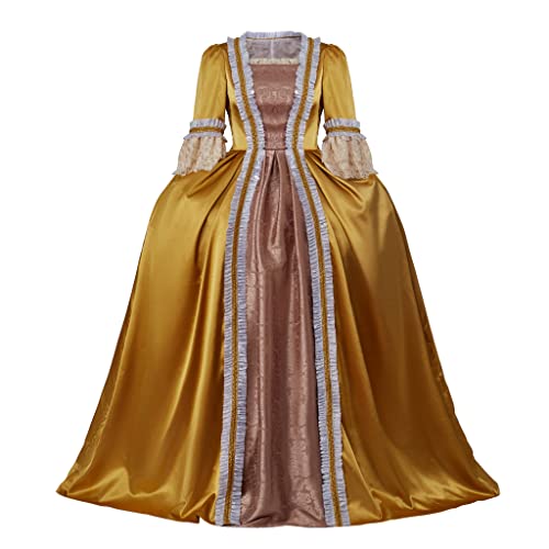 LoliMiss Regency Kostüm Königin Charlotte Cosplay Kostüm Kleid Ballkleid (XXL, Gold) von LoliMiss