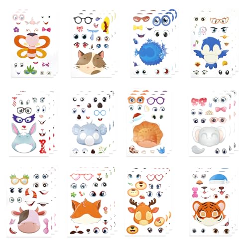 Lolileo 36 Make-a-Face Animal Stickers, Children's Stickers, DIY Animal Mix Stickers, Abnehmbare Aufkleber，Children's Party Supplies Crafts，Jungen Und Mädchen Aufkleber（B） von Lolileo