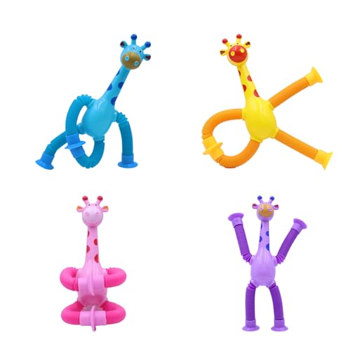 Lolileo 4PCS Giraffe Saugnapf Spielzeug für Kinder, Giraffe Populäres Rohrsensor Spielzeug, Kinder Und Erwachsene Stress Entlastung Spielzeug, Kundengeschenk für Stress Entlastung von Lolileo