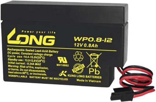 Long WP0.8-12H WP0.8-12H Bleiakku 12V 0.8Ah Blei-Vlies (AGM) (B x H x T) 96 x 62 x 25mm Molex-Stecke von Long