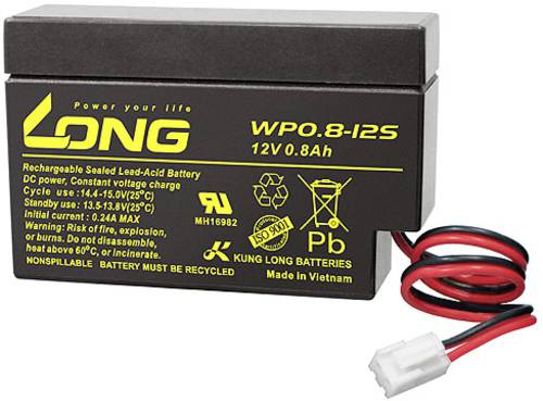 Long WP0.8-12S WP0.8-12S Bleiakku 12V 0.8Ah Blei-Vlies (AGM) (B x H x T) 96 x 62 x 25mm JST-Stecker von Long