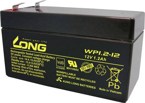 Long WP1.2-12 WP1.2-12 Bleiakku 12V 1.2Ah Blei-Vlies (AGM) (B x H x T) 97 x 59 x 43mm Flachstecker 4 von Long