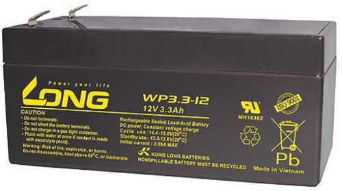 Long WP3.3-12 WP3.3-12 Bleiakku 12V 3.3Ah Blei-Vlies (AGM) (B x H x T) 134 x 65.5 x 67mm Flachstecke von Long