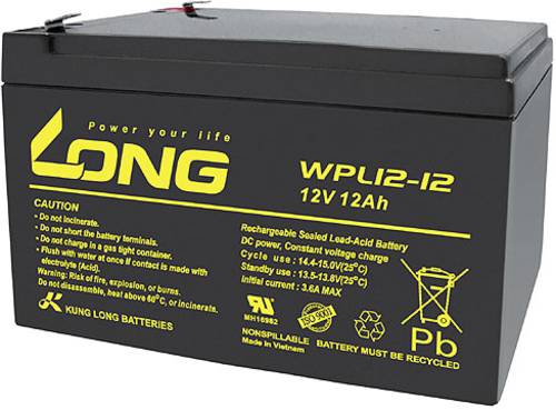 Long WPL12-12 WPL12-12 Bleiakku 12V 12Ah Blei-Vlies (AGM) (B x H x T) 151 x 93 x 98mm Flachstecker 6 von Long