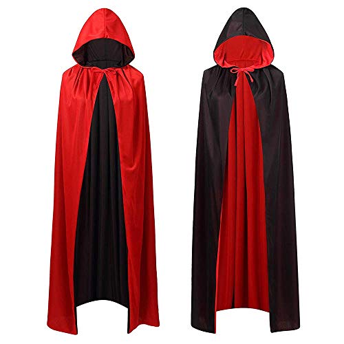 Longsing Halloween Umhang Vampir Umhang Damen Herren Kinder Halloween Umhang Karneval Fasching Kostüm Cosplay Cape mit Kapuze Schwarz von Longsing