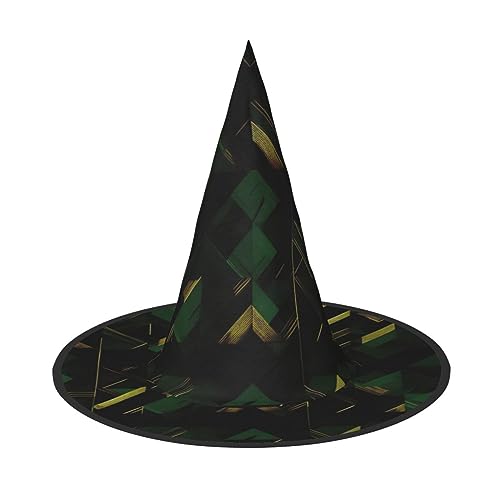 Longyiyi Halloween-Hexenhut mit geometrischem Druck, schwarz, grün und gold, für Halloween, Party, Karneval, Cosplay, Vampire, Dekoration, 3 Stück. von Longyiyi