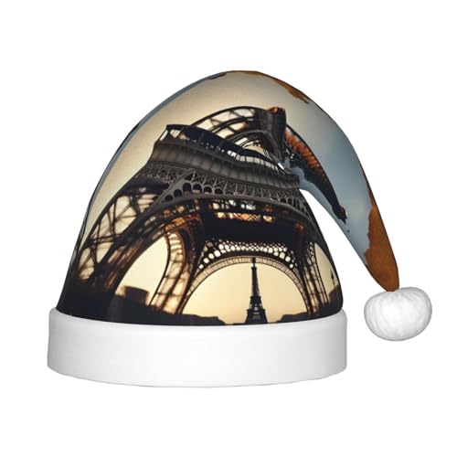 Longyiyi Schöner Eiffelturm Paris Schöner Eiffelturm Paris Druck Weihnachtsmütze für Kinder mit Plüschfell, Weihnachtsmütze für Neujahrsparty von Longyiyi