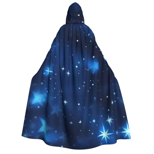 Longyiyi Unisex Erwachsene Party Karneval Cosplay Blau Glänzende Sterne Muster Druck Dekoration Umhang Halloween Kapuzenumhang von Longyiyi