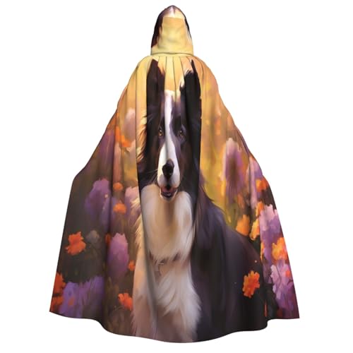 Longyiyi Unisex Erwachsene Party Karneval Cosplay Border Collie Blumen Druck Dekoration Umhang Halloween Kapuzenumhang von Longyiyi