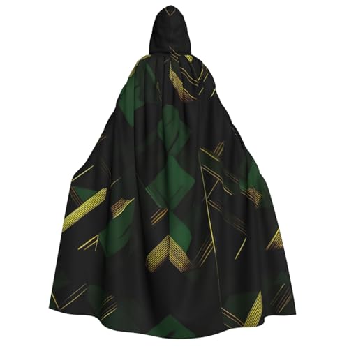 Longyiyi Unisex Erwachsene Party Karneval Cosplay Schwarz Grün und Gold Geometrischer Druck Dekoration Umhang Halloween Kapuzenumhang von Longyiyi