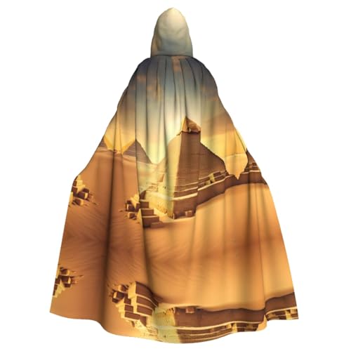 Longyiyi Unisex Roben Capes Erwachsene Ägyptische Pyramide in Wüstendruck Kapuzenumhang für Cosplay Halloween Tod Vampir Kostüme von Longyiyi