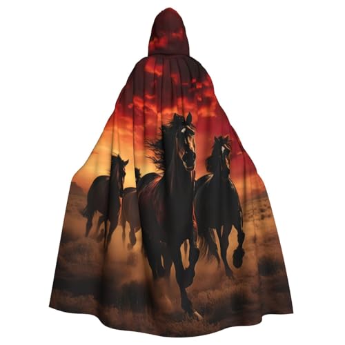 Longyiyi Unisex Roben Capes Erwachsene Black Horses Print Hooded Cloak für Cosplay Halloween Tod Vampir Kostüme von Longyiyi