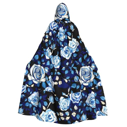 Longyiyi Unisex Roben Capes Erwachsene Blau Blumenmuster Rosen Druck Kapuzenumhang für Cosplay Halloween Tod Vampir Kostüme von Longyiyi