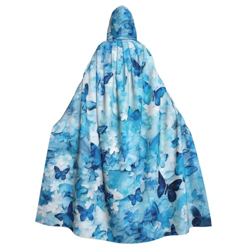 Longyiyi Unisex Roben Capes Erwachsene Blau Schmetterling Druck Kapuzenumhang für Cosplay Halloween Tod Vampir Kostüme von Longyiyi