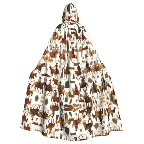 Longyiyi Unisex Roben Capes Erwachsene Cowboy Ride Horse Print Kapuzenumhang für Cosplay Halloween Tod Vampir Kostüme von Longyiyi