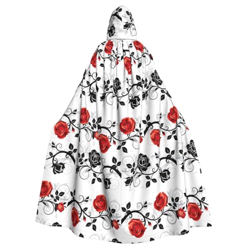 Longyiyi Unisex Roben Capes Erwachsene Floral Rose mit Blättern Frühling Druck Kapuzenumhang für Cosplay Halloween Tod Vampir Kostüme von Longyiyi