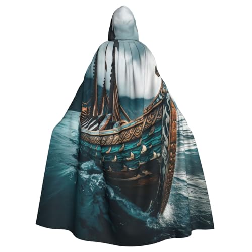 Longyiyi Unisex Roben Capes Erwachsene Old Viking Boat Print Hooded Cloak für Cosplay Halloween Tod Vampir Kostüme von Longyiyi