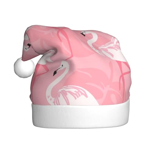 Longyiyi Weihnachtsmütze für Erwachsene, Plüsch, dekorativ, Sommer, Flamingo, Palmblätter, Unisex, Weihnachtsmannmütze für Weihnachtszubehör von Longyiyi