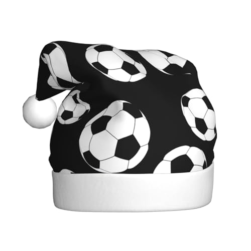 Longyiyi Weihnachtsmütze für Erwachsene, Plüsch, dekorativer Fußball-Druck, Unisex, Weihnachtsmannmütze für Weihnachtsaccessoires von Longyiyi