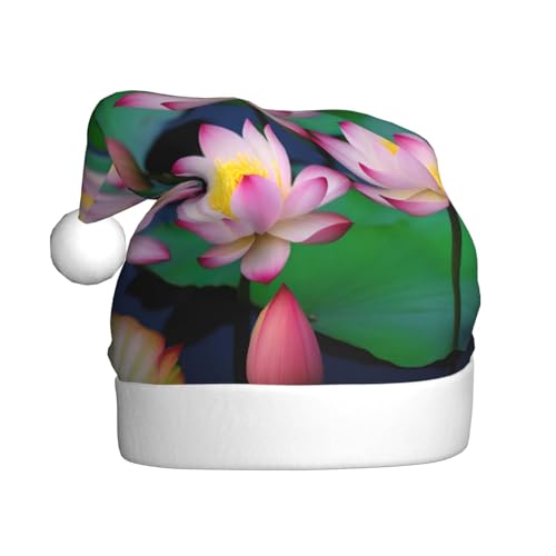 Longzehao Erwachsene Plüsch Deko schöne Lotus Blume Druck Weihnachtsmütze Uni Weihnachtsmann Mütze Weihnachtsmann Weihnachtsmannmütze Weihnachtsaccessoires von Longzehao