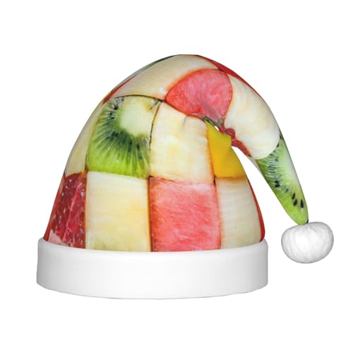 Longzehao Kiwi Wassermelonen-Druck, Weihnachtsmütze für Kinder mit Plüschfell, Weihnachtsmützen für Neujahrsparty-Zubehör von Longzehao