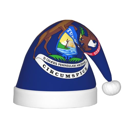 Longzehao Michigan State Flagge Print Weihnachtshüte für Kinder mit Plüschfell, Weihnachtshüte für Neujahrsfeier Zubehör von Longzehao