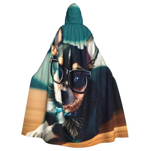 Longzehao Uni Robe Capes Erwachsene Chihuahua Hund Brille Druck Kapuzenumhang für Cosplay Halloween Karneval Kostüme von Longzehao