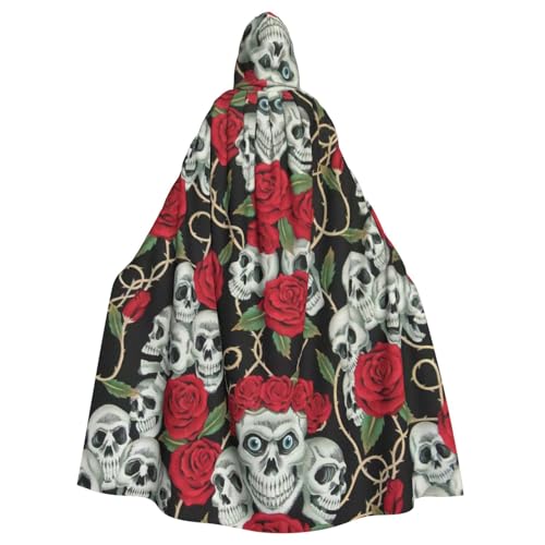 Longzehao Uni Robe Capes Erwachsene Totenkopf und rote Rose Druck Kapuzenumhang für Cosplay Halloween Karneval Kostüme von Longzehao