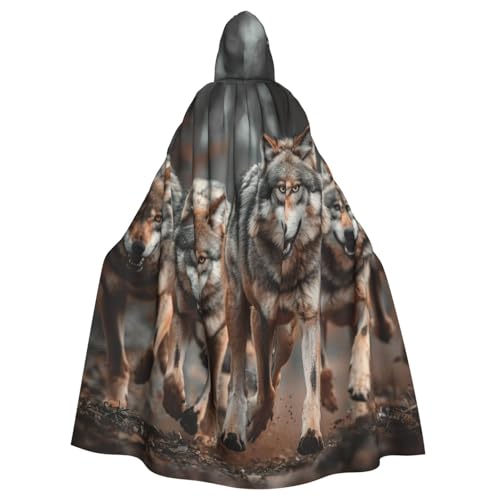 Longzehao Uni Roben Capes Erwachsene Wolfs Print Kapuzenumhang für Cosplay Halloween Karneval Kostüme von Longzehao