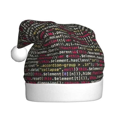 Longzehao Weihnachtsmütze für Erwachsene, Plüsch, dekorativ, Programmiercode-Druck, Uni, Weihnachtsmannmütze für Weihnachtszubehör von Longzehao