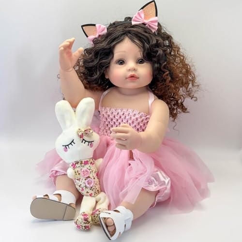 Lonian Reborn Baby Puppen 22 Zoll Reborn Puppen Realistische Neugeborenes Baby Puppen Soft Body Poseable Full Vinyl Body Girl Like a Lifelike Baby mit Fütterung Kit von Lonian