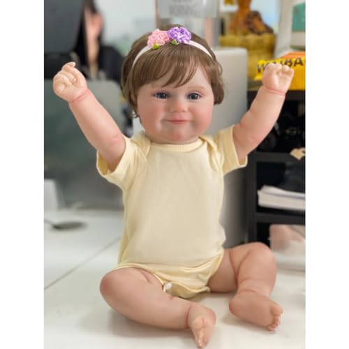 Lonian Reborn-Babypuppen, 19 Zoll, realistische Reborn-Puppe, Mädchen, lebensechte Babypuppe, echt lebensecht aussehende Neugeborene, handgefertigte, lächelnde Puppen (Stoffkörper) von Lonian