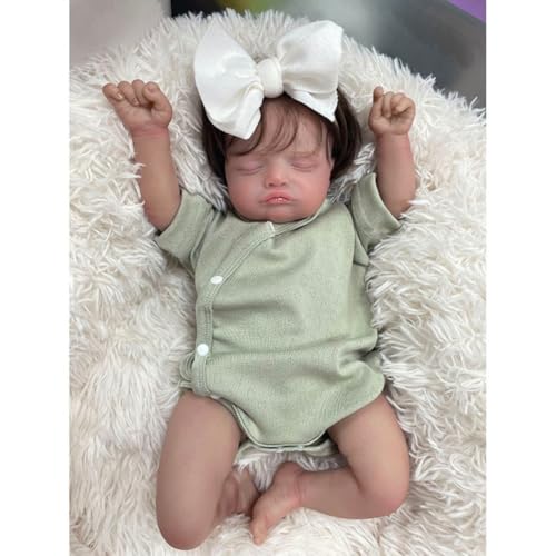 Lonian Reborn Dolls Girl - 18-Zoll handgefertigte realistische Baby-Puppen voller Vinyl-Körper mit Spielzeug-Zubehör, Reborn-Puppen wie EIN lebensechtes Baby (schlafendes Baby) (Grün) von Lonian