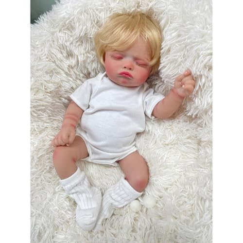 Lonian Reborn Dolls Girl - 18-Zoll handgefertigte realistische Baby-Puppen voller Vinyl-Körper mit Spielzeug-Zubehör, Reborn-Puppen wie EIN lebensechtes Baby (schlafendes Baby) (Weiß) von Lonian