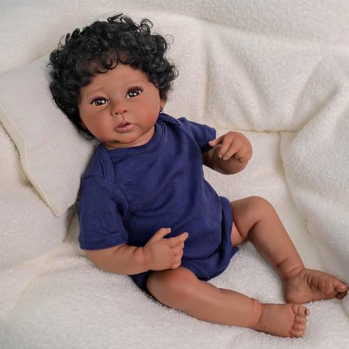 Lonian Reborn Dolls Girl - 18 Zoll weiche realistische Puppe, lebensechte handgefertigte afrikanische Neugeborene Babypuppe, die echt aussieht mit Zubehör Kinder ab 3 Jahren (C) von Lonian