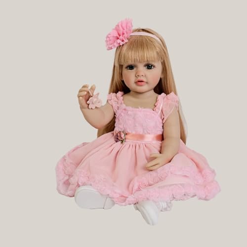 Reborn-Baby-Puppen 22 Zoll Reborn-Puppen Realistische Neugeborenen-Baby-Puppen Poseable Full Vinyl Body Girl Like a Lifelike Baby mit Fütterung Kit (C) von Lonian