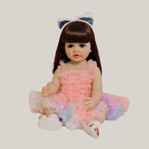 Reborn-Baby-Puppen 22 Zoll Reborn-Puppen Realistische Neugeborenen-Baby-Puppen Poseable Full Vinyl Body Girl Like a Lifelike Baby mit Fütterung Kit (E) von Lonian