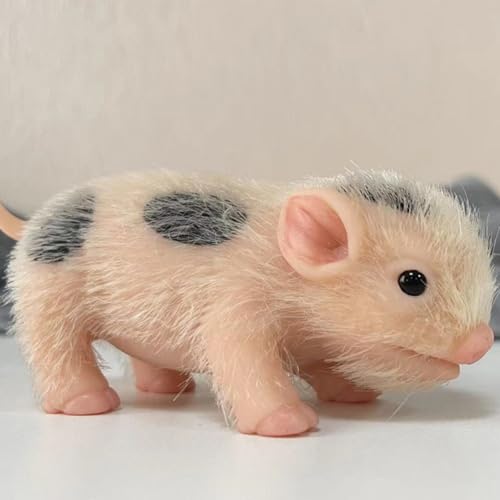 Silikon Schwein Puppe Spielzeug niedlich Miniatur Reborn Tiere Spielzeug interessant voll Silikon Körper Schwein Spielzeug mit Geschenk-Box für Kinder (5 Zoll schwarzer Fleck) von Lonian