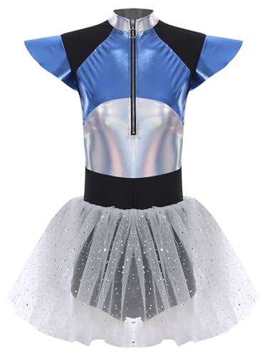 Loodgao Damen Astronaut Kostüm Metallic Glänzend Kleid mit Tutu Rock Weltraum Raumfahrer Halloween Cosplay Mottoparty Outfits Silber 3XL von Loodgao