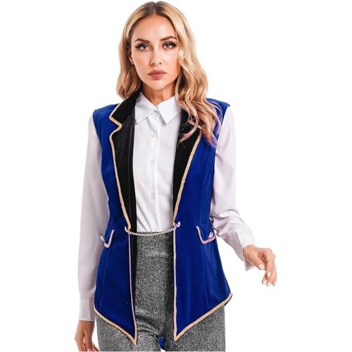 Loodgao Damen Ringmaster Zirkus Frack Ärmellose Jacke Mittelalter Vintage Gehrock Revers Halloween Kostüm Motto Party Oberbekleidung Blau 3XL von Loodgao