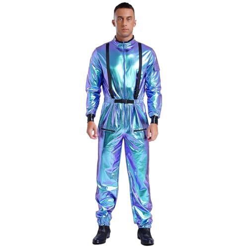 Loodgao Herren Astronaut Raumfahrer Kostüm Space Jumpsuit Overall für Halloween Cosplay Outfits Erwachsene Karneval Fasching Verkleidung Blau 3XL von Loodgao