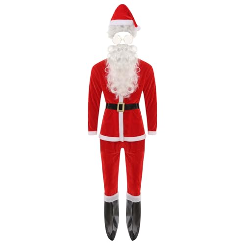 Loodgao Herren Weihnachtsmann Kostüm Nikolauskostüm Erwachsenen Santa Claus Uniformen 6 Pcs Bekleidungsset Xmas Neujahr Cosplay Outfits Rot 3XL von Loodgao