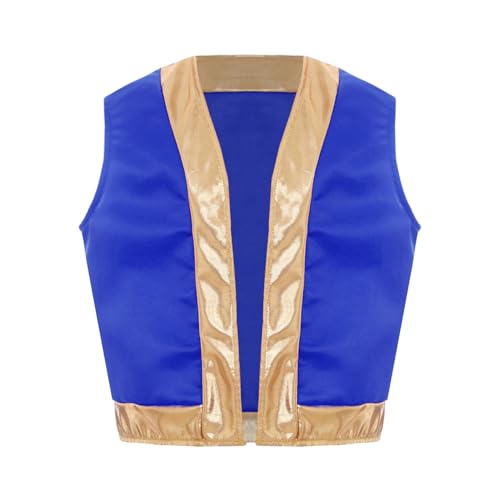 Loodgao Jungen Weste Ärmellos Vorne Offene Gilet mit Goldenem Besatz Spielfigur Cosplay Rollenspiel Verkleidung Tunika Top Oberteil Königsblau 110-116 von Loodgao