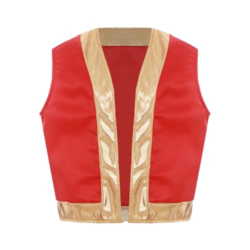 Loodgao Jungen Weste Ärmellos Vorne Offene Gilet mit Goldenem Besatz Spielfigur Cosplay Rollenspiel Verkleidung Tunika Top Oberteil Rot 110-116 von Loodgao