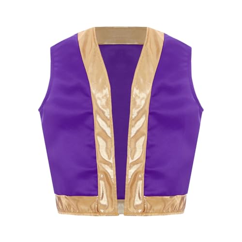 Loodgao Jungen Weste Ärmellos Vorne Offene Gilet mit Goldenem Besatz Spielfigur Cosplay Rollenspiel Verkleidung Tunika Top Oberteil Violett 110-116 von Loodgao