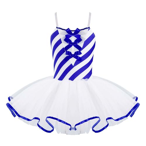 Loodgao Mädchen Weihnachten Zuckerstange Streifen Kleider Ballett Tanz Eiskunstlauf Leotard mit Tutu Tüll Rock Party Wettbewerb Outfits Blau 110-116 von Loodgao