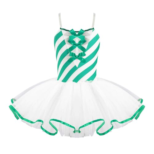 Loodgao Mädchen Weihnachten Zuckerstange Streifen Kleider Ballett Tanz Eiskunstlauf Leotard mit Tutu Tüll Rock Party Wettbewerb Outfits Grün 110-116 von Loodgao