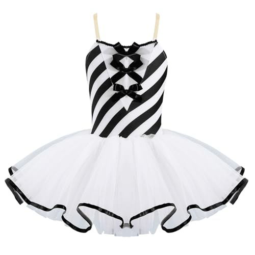 Loodgao Mädchen Weihnachten Zuckerstange Streifen Kleider Ballett Tanz Eiskunstlauf Leotard mit Tutu Tüll Rock Party Wettbewerb Outfits Schwarz 110-116 von Loodgao