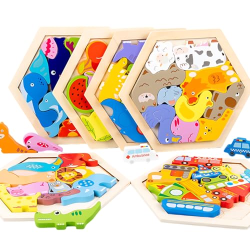 Spielzeug kinder Holzpuzzle ab 1-3 Jahre, 6er set Montessori, pädagogisches Puzzle,Lernen und Spielen für Jungen und Mädchen ab 2 3 4 5 Jahre,3D Puzzle und Stapelspielzeug,Holzspielzeug,wooden toys von Looky