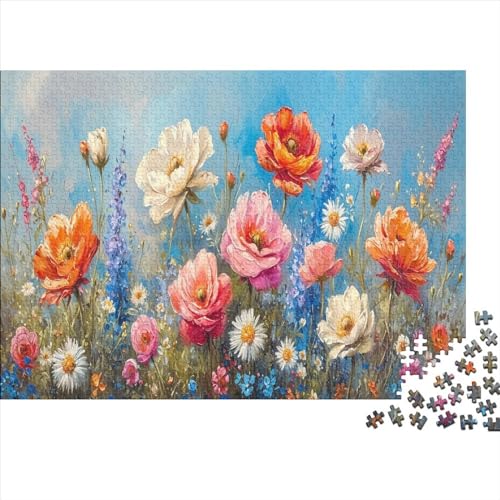 Flowers, Oil on Canvas 1000 Teiliges Puzzle Flowers in Full Bloom Puzzles Für Erwachsene Recycelbare Materialien Hochauflösendes 1000 Teile Puzzle Familienspiel Geschenk Für Liebhaber Oder Freunde 100 von Loommgger